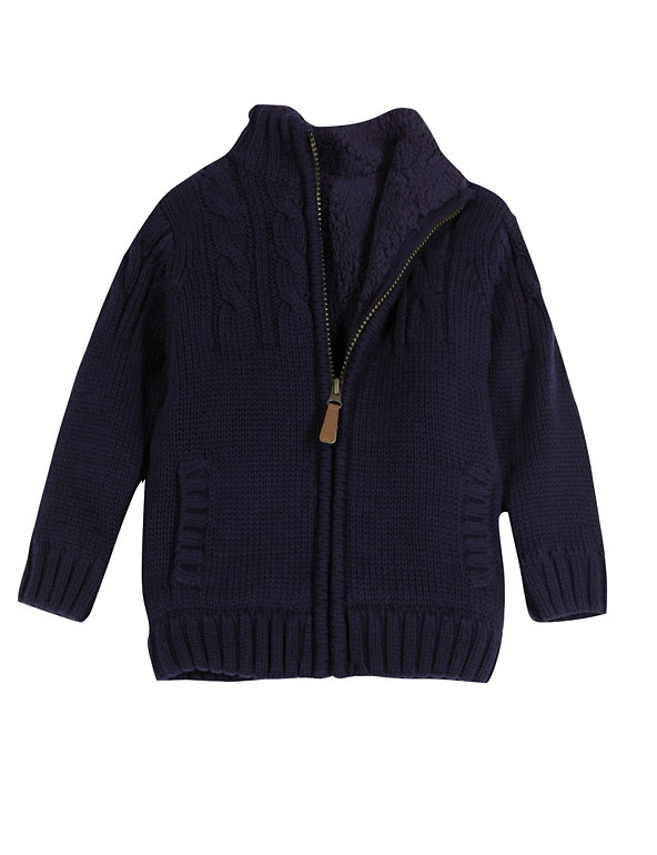 Pure Cotton Borg Lined Zip Through Cardigan (1-7 Years) Image 1 of 2