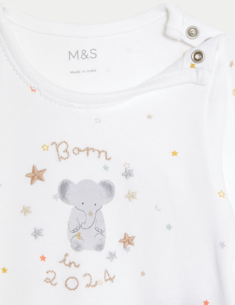 Pure Cotton Born In 2024 Sleepsuit (7lbs-9 Mths) 5 of 5