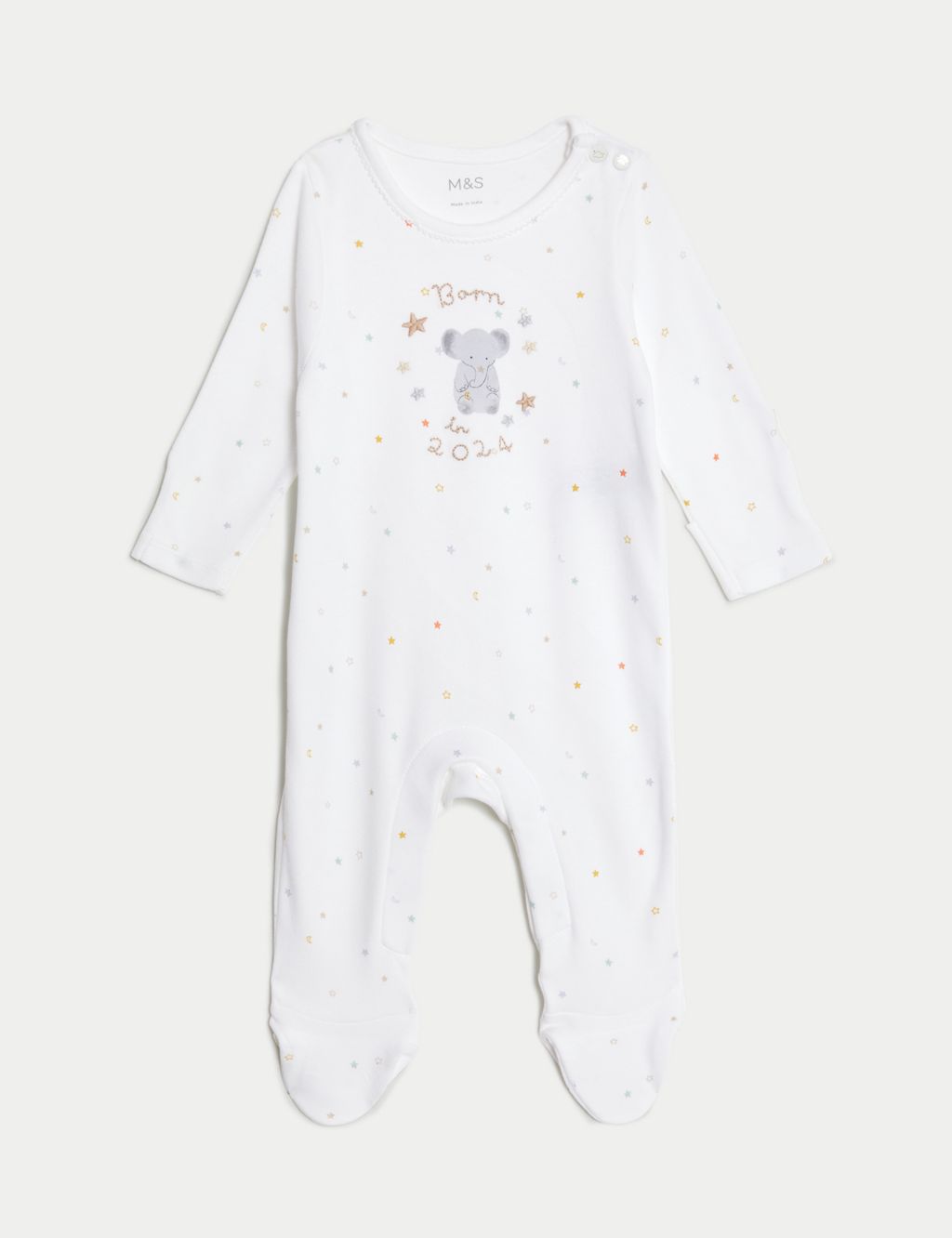 Pure Cotton Born In 2024 Sleepsuit (7lbs-9 Mths) 1 of 5