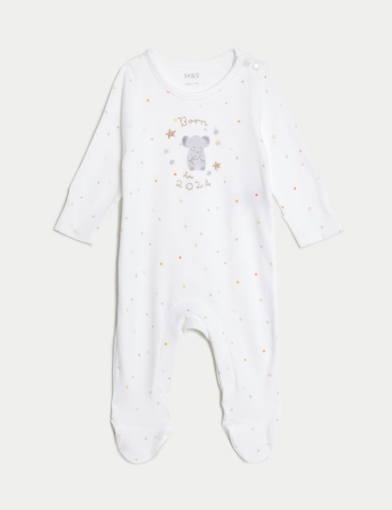 Pure Cotton Born In 2024 Sleepsuit (7lbs-9 Mths) 2 of 5