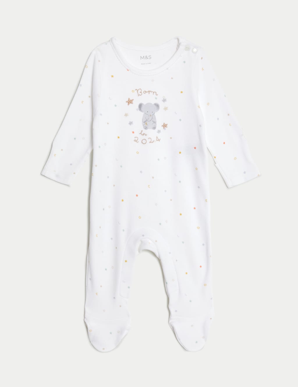 Pure Cotton Born In 2024 Sleepsuit (7lbs-9 Mths) 1 of 5