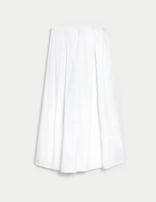 Pure Cotton Box Pleat Midaxi A-Line Skirt Image 2 of 5