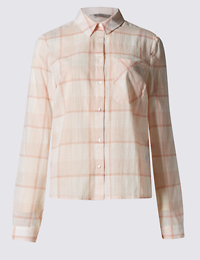Pure Cotton Boxy Checked Long Sleeve Shirt Image 2 of 4