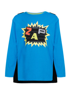 Pure Cotton Boys T-Shirt with Cape (1-7 Years) Image 2 of 4