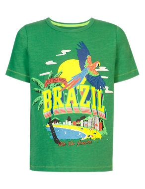 Pure Cotton Brazil Boys T-Shirt (1-7 Years) Image 2 of 3