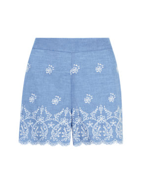 Pure Cotton Broderie Beach Shorts Image 2 of 5
