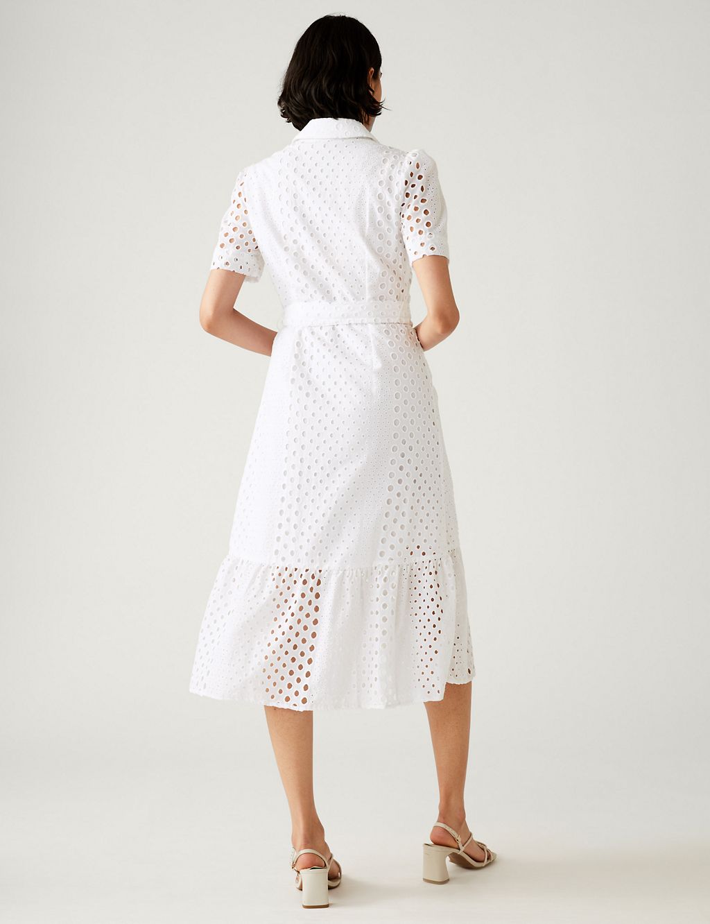 Pure Cotton Broderie Belted Midi Shirt Dress 5 of 6
