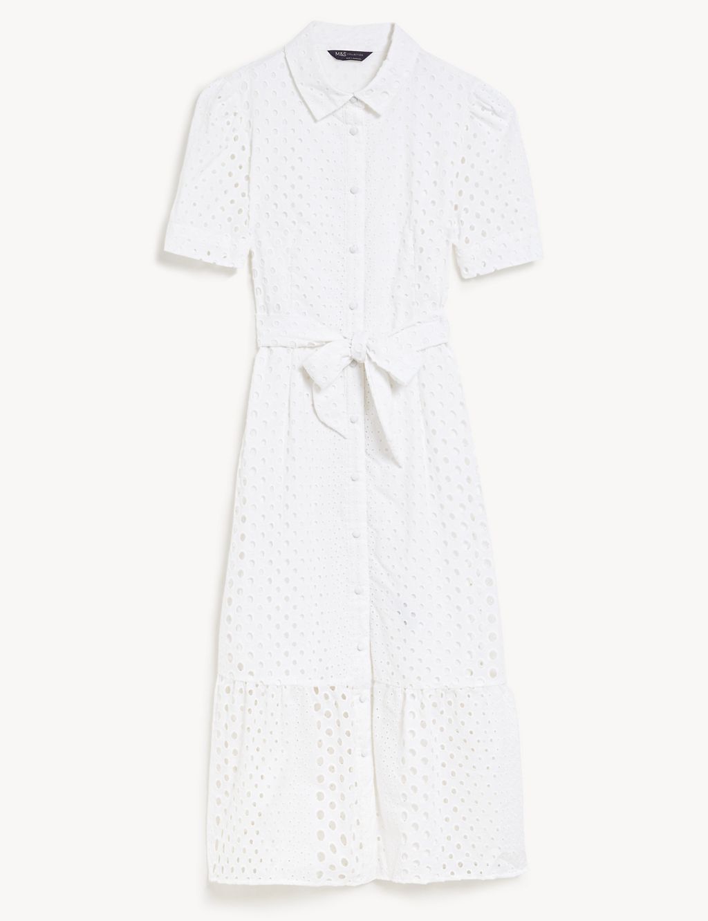 Pure Cotton Broderie Belted Midi Shirt Dress 1 of 6