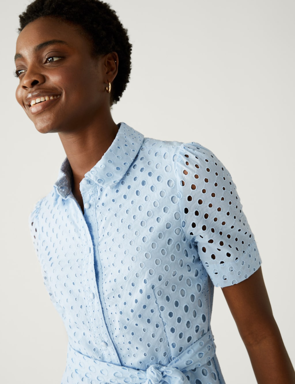Pure Cotton Broderie Belted Midi Shirt men Dress 2 of 6