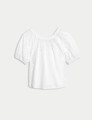 Pure Cotton Broderie Blouse Image 2 of 6