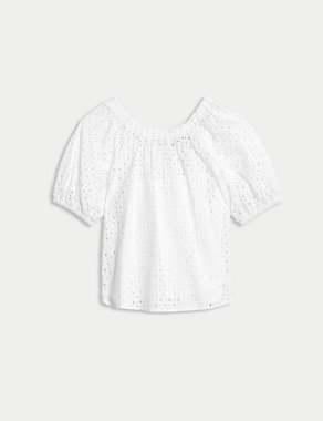 Pure Cotton Broderie Blouse Image 2 of 6