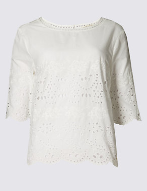 Pure Cotton Broderie Blouse Image 2 of 3