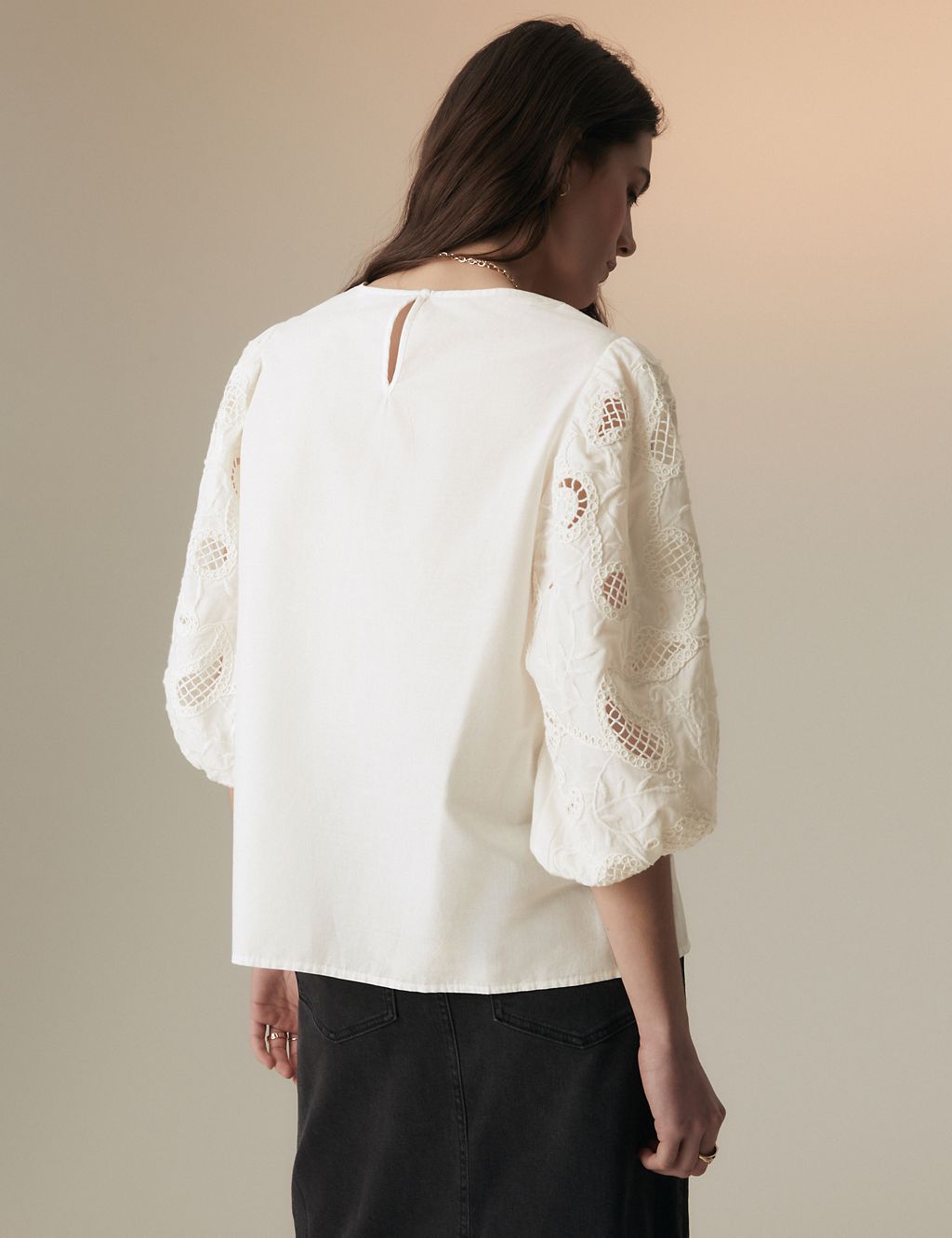 Pure Cotton Broderie Blouson Sleeve Blouse 4 of 5
