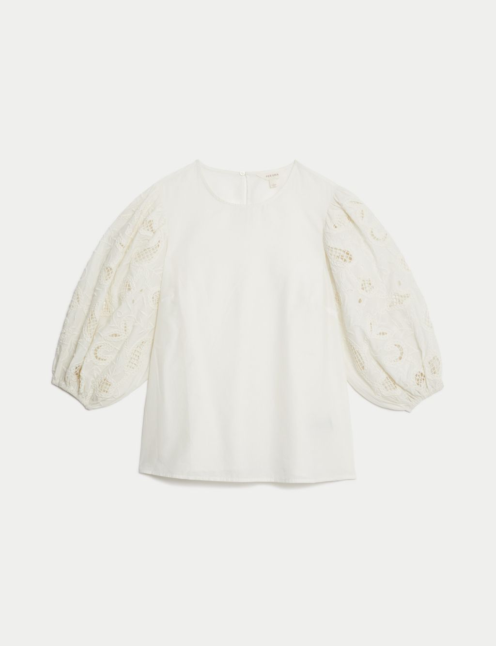 Pure Cotton Broderie Blouson Sleeve Blouse 1 of 5
