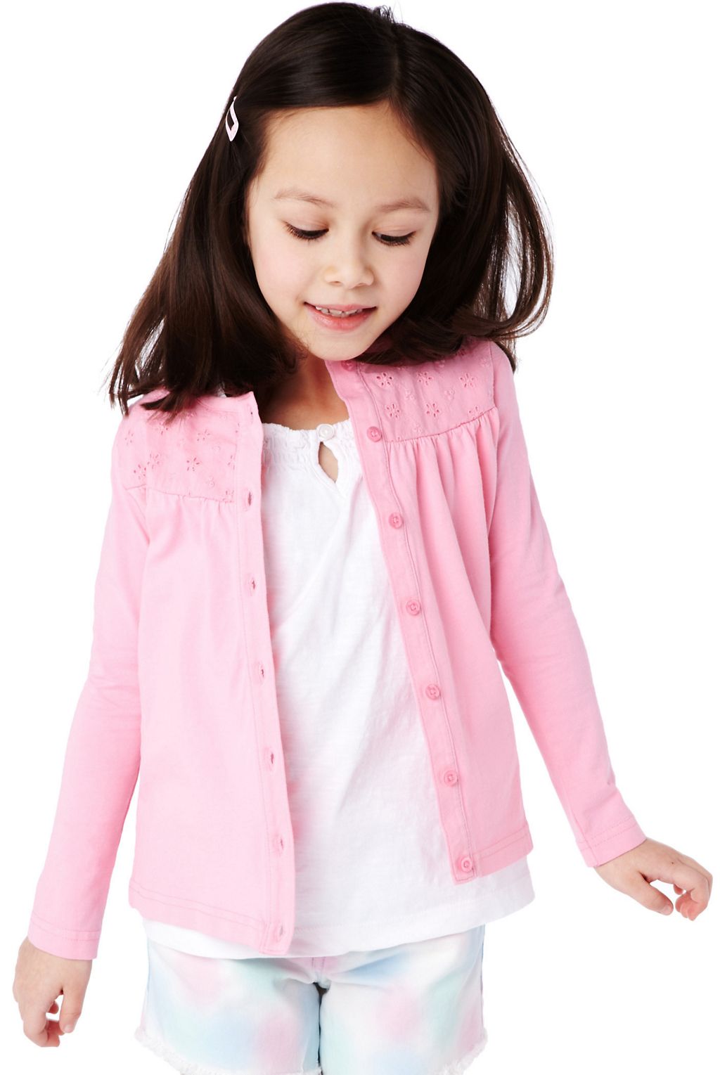 Pure Cotton Broderie Cardigan with StayNEW™ 1 of 1