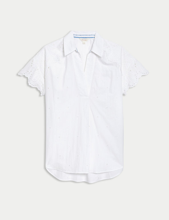 Pure Cotton Broderie Collared Blouse Image 1 of 1