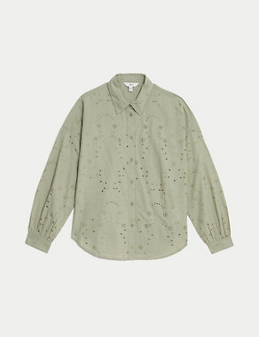 Pure Cotton Broderie Collared Shirt Image 2 of 5