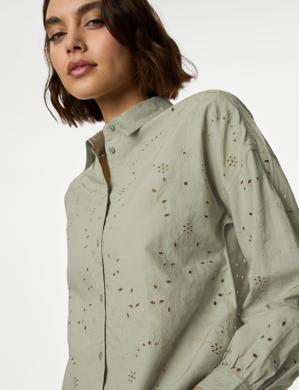 Pure Cotton Broderie Collared Shirt 4 of 5