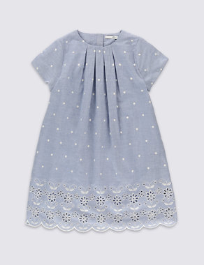 Pure Cotton Broderie Denim Dress (1-7 Years) Image 2 of 3