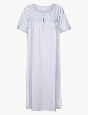 Pure Cotton Broderie Detail Nightdress Image 2 of 4