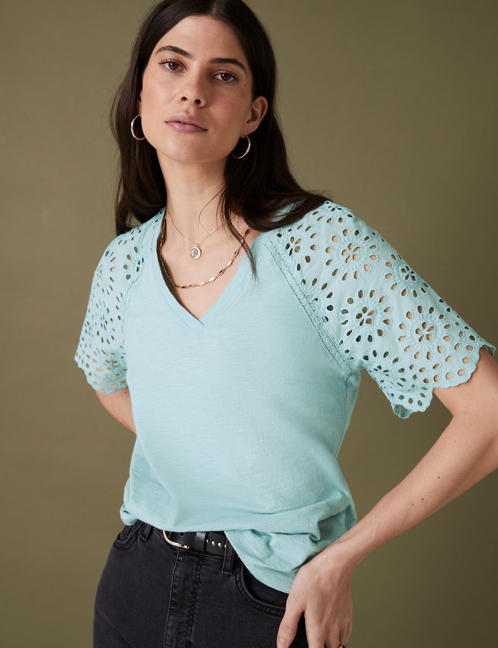 Pure Cotton Broderie Detail T-Shirt 4 of 6
