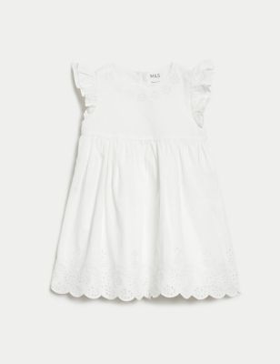 Pure Cotton Broderie Dress (0-3 Yrs) Image 2 of 6