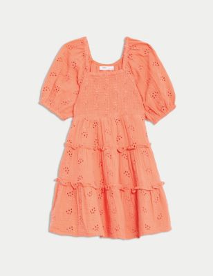 Pure Cotton Broderie Dress (2-8 Yrs) Image 2 of 6