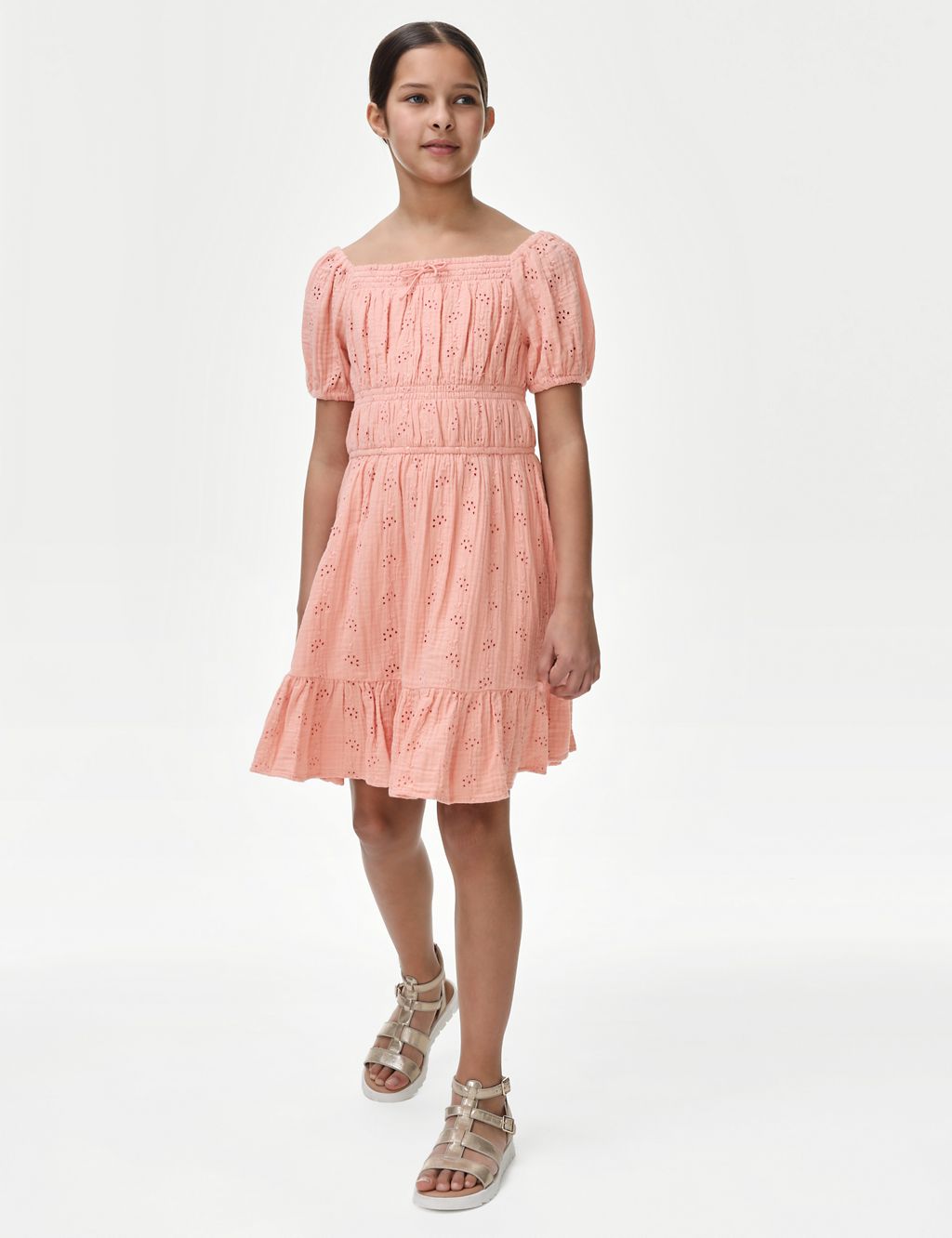 Pure Cotton Broderie Dress (6-16 Yrs) 2 of 4