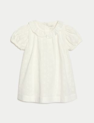 Pure Cotton Broderie Dress (7lbs-1 Yrs) Image 2 of 6