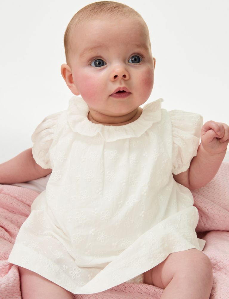 Pure Cotton Broderie Dress (7lbs-1 Yrs) 1 of 6