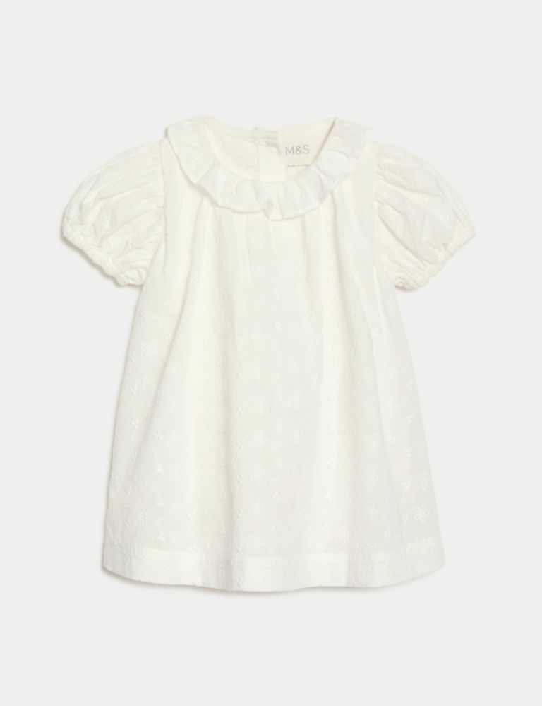 Pure Cotton Broderie Dress (7lbs-1 Yrs) 2 of 6