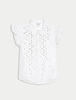 Pure Cotton Broderie Frill Detail Shirt Image 2 of 5