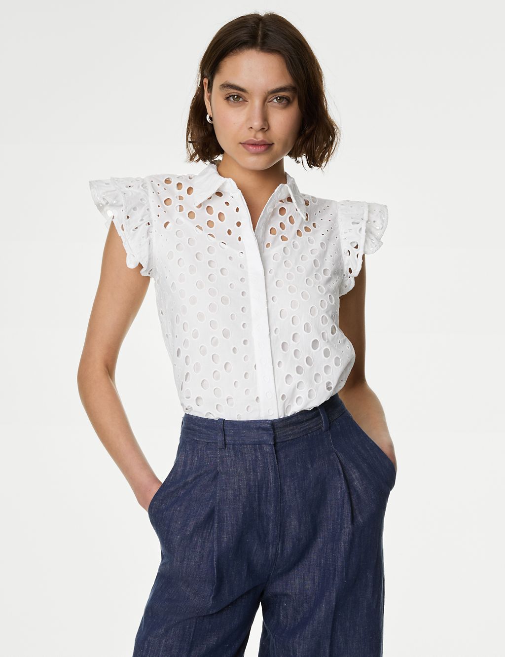 Pure Cotton Broderie Frill Detail Shirt 3 of 5