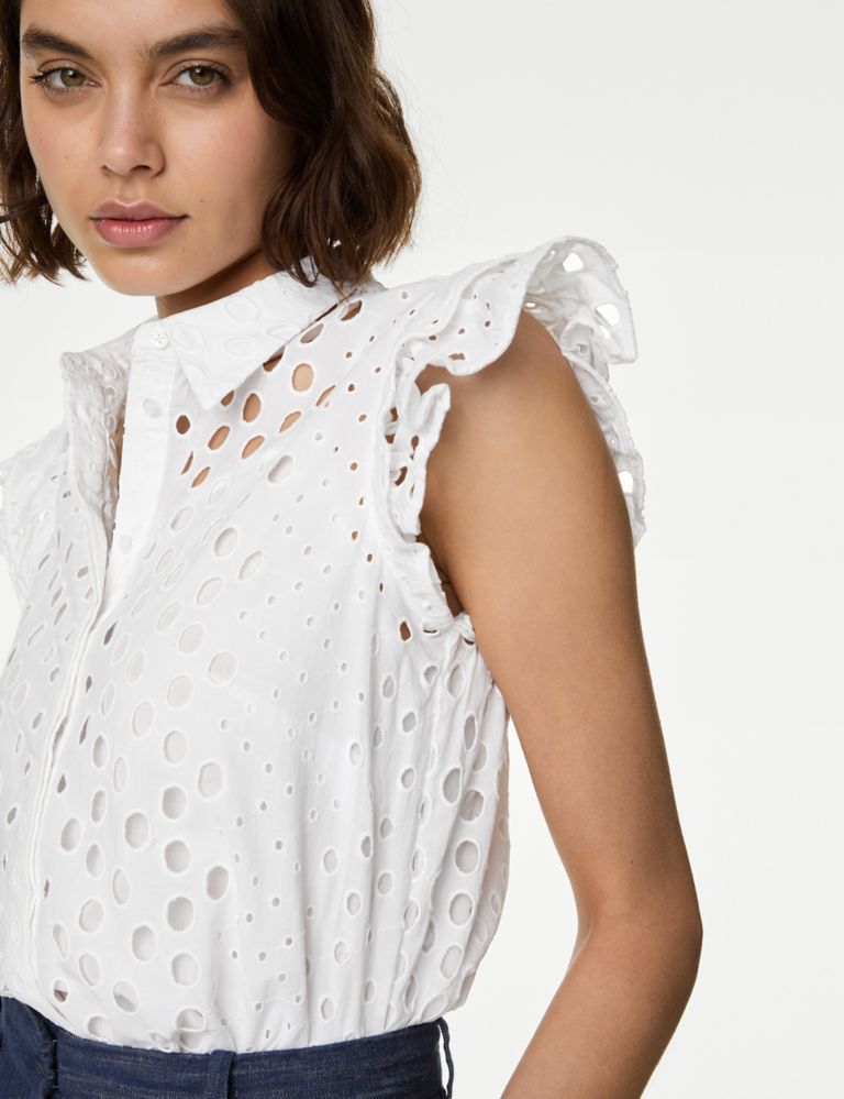 Pure Cotton Broderie Frill Detail Shirt 3 of 5
