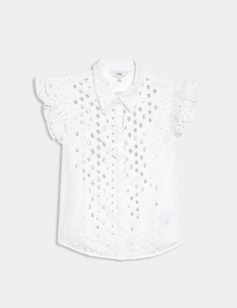 Pure Cotton Broderie Frill Detail Shirt 2 of 5