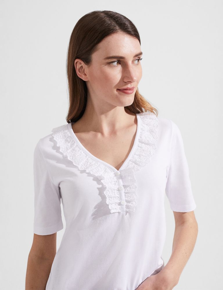 Pure Cotton Broderie Frill Detail Top 3 of 4