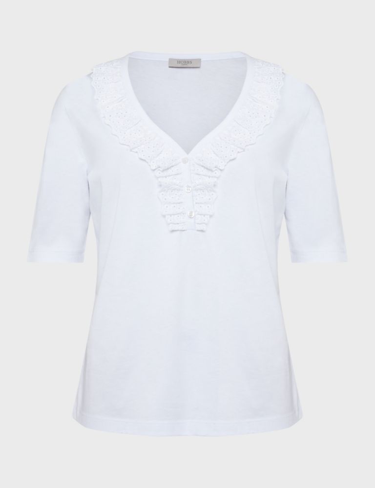 Pure Cotton Broderie Frill Detail Top 2 of 4