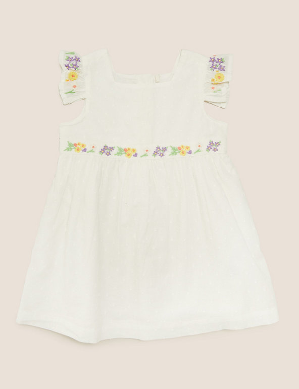 Pure Cotton Broderie Frill Dress (0-3 Yrs) Image 1 of 2