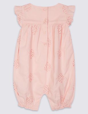 Pure Cotton Broderie Frill Romper Image 2 of 3