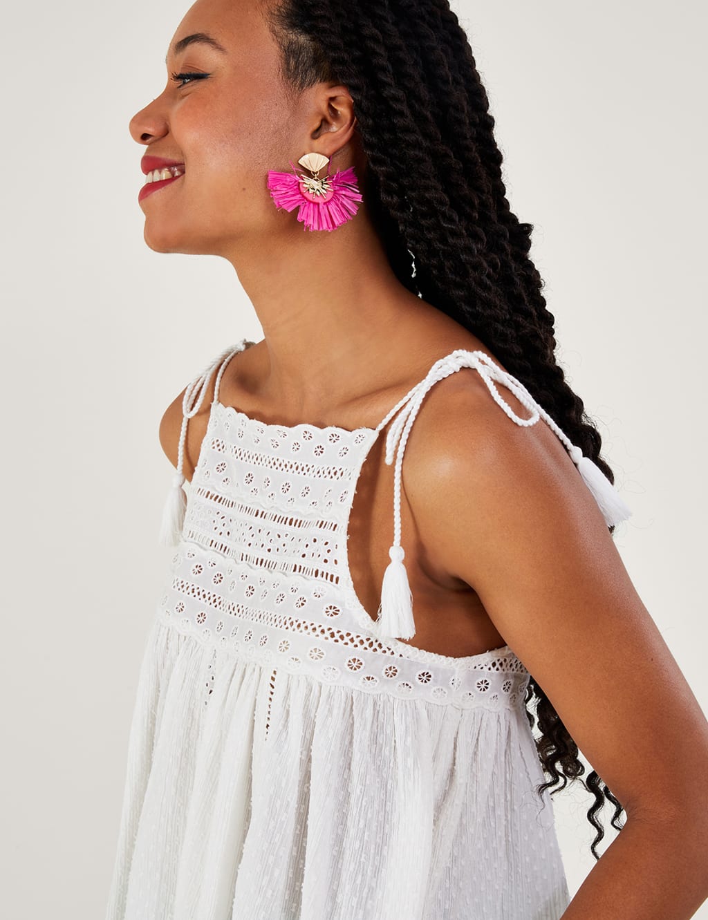 Pure Cotton Broderie High Neck Cami Top Monsoon M&S