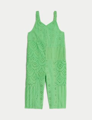 Pure Cotton Broderie Jumpsuit (2-8 Yrs) Image 2 of 4