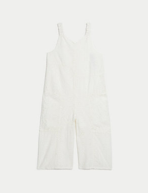 Pure Cotton Broderie Jumpsuit (2-8 Yrs) Image 2 of 4