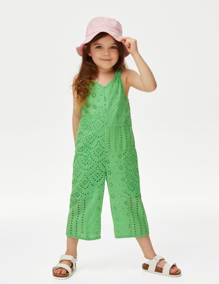 Pure Cotton Broderie Jumpsuit (2-8 Yrs) 1 of 4