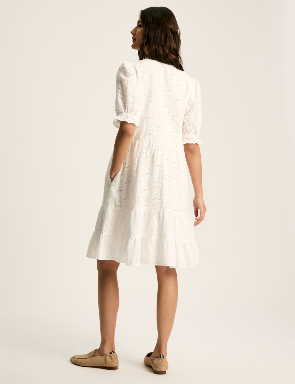 Pure Cotton Broderie Knee Length Tiered Dress 2 of 6