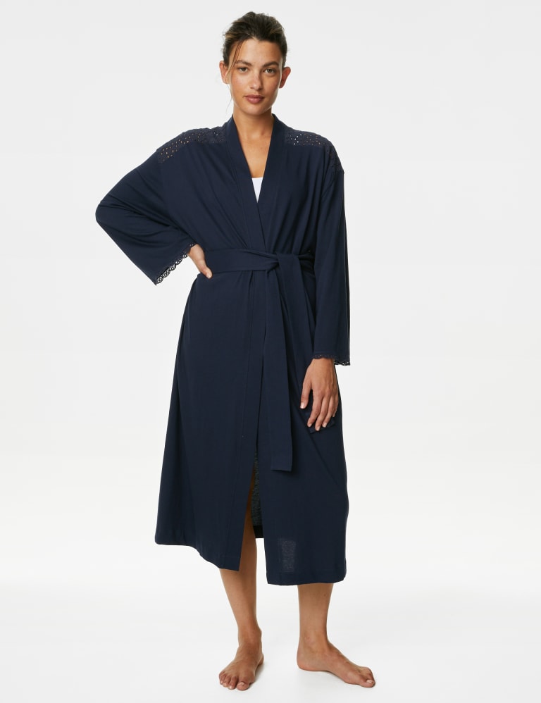 Pure Cotton Broderie Long Dressing Gown M&S Collection M&S