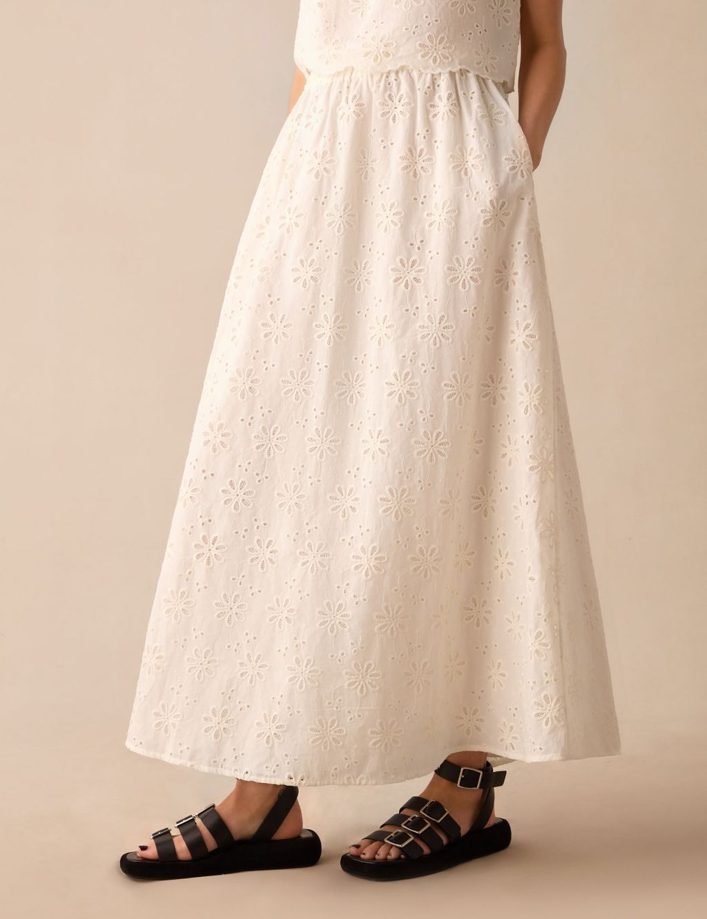 Pure Cotton Broderie Maxi A-Line Skirt 2 of 5