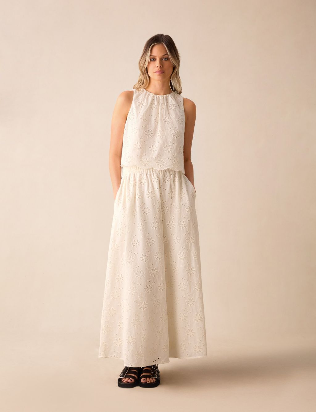 Pure Cotton Broderie Maxi A-Line Skirt 4 of 6