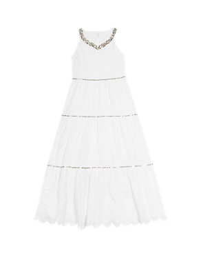 Pure Cotton Broderie Maxi Dress (5-14 Years) Image 2 of 3