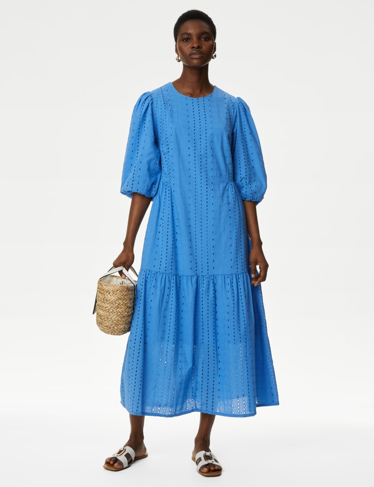 Pure Cotton Broderie Maxi Tiered Dress M S Collection M S