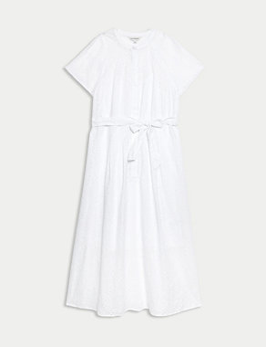 Pure Cotton Broderie Midaxi Shirt Dress Image 2 of 5